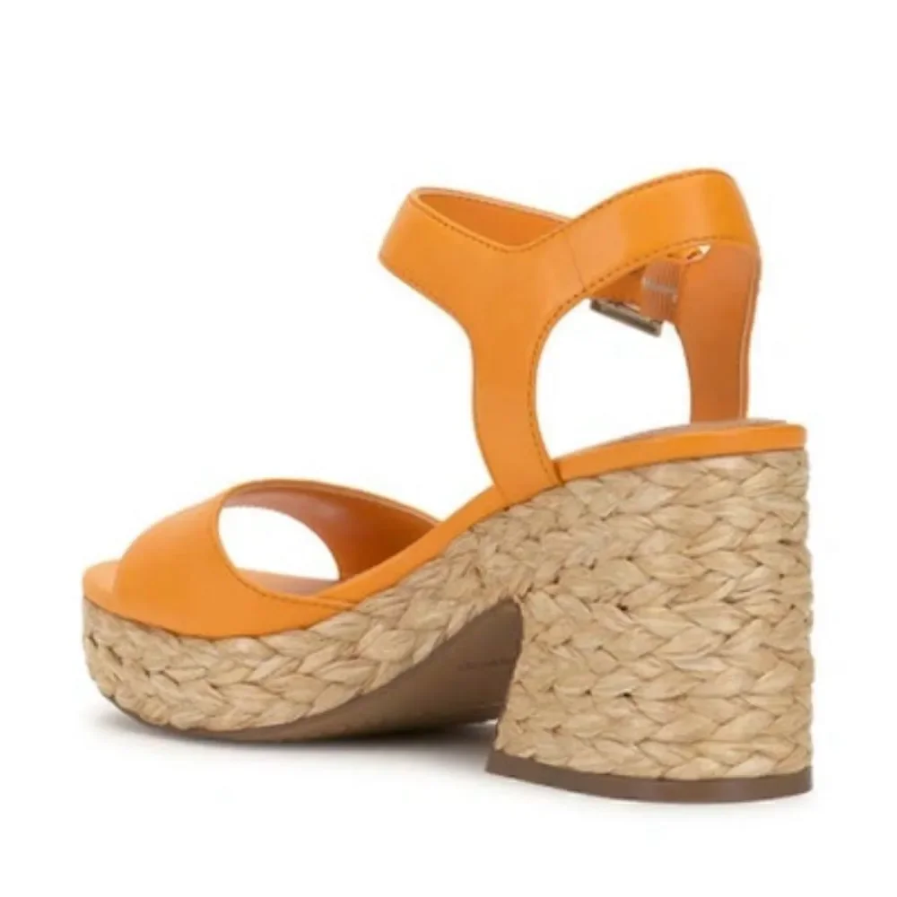 Vince Camuto Mango Sorbet Ranneli Leather Espadrille Wedge Sandal 7.5. New